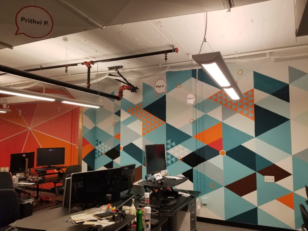 Abstract mural in office in San Francisco, California
