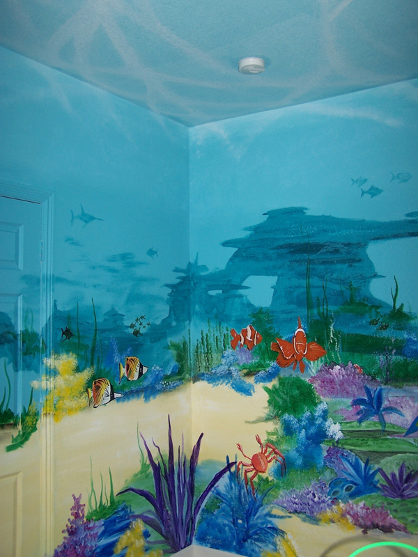 Mural of kid's playroom underwater scene